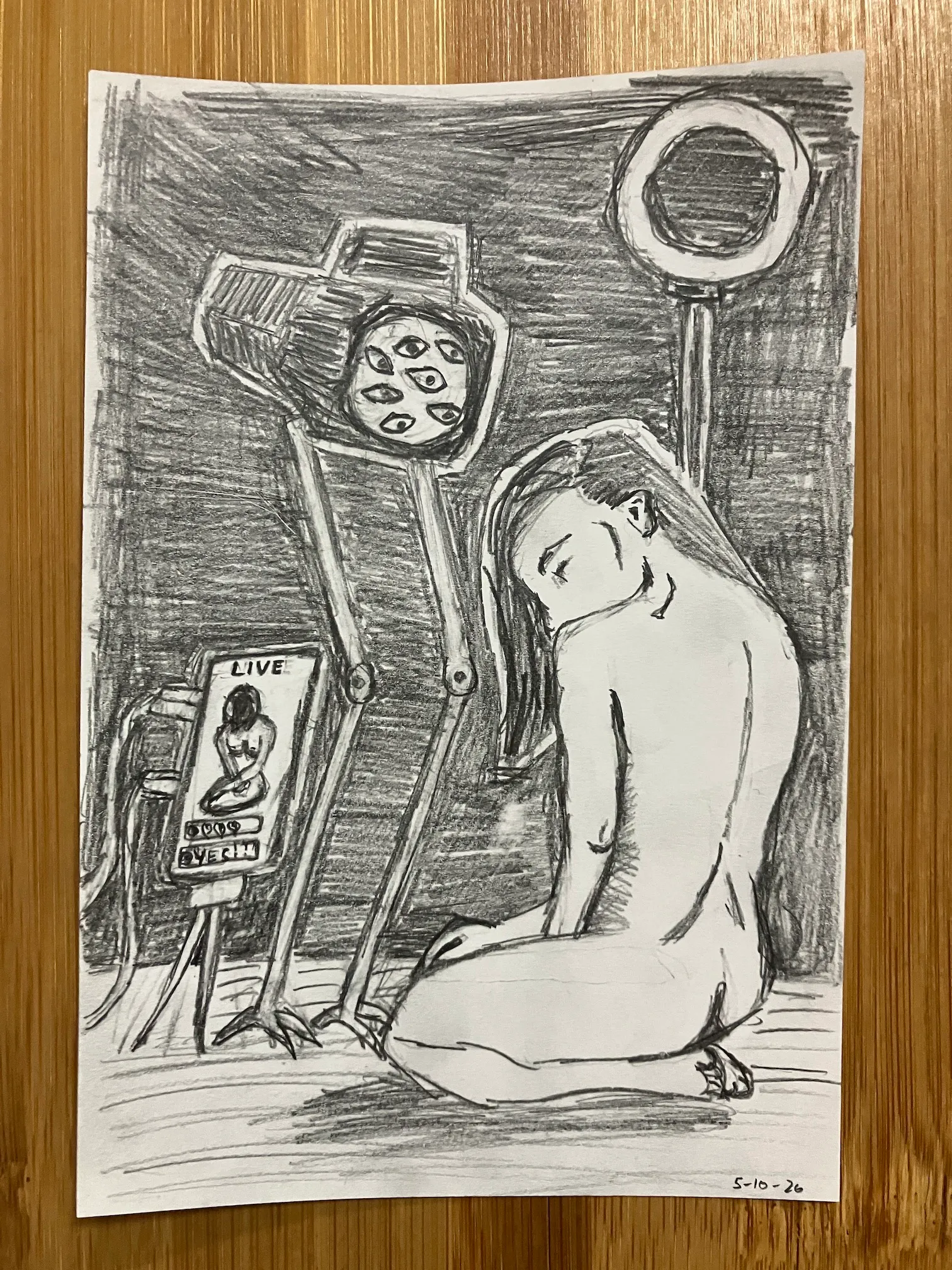 Two graphite on white paper sketches of initial concept art for the Intimacy 2.0 print.