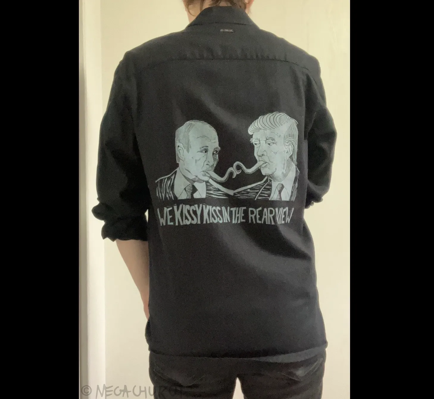 The Kissy Kiss tee-shirt as worn by a model.