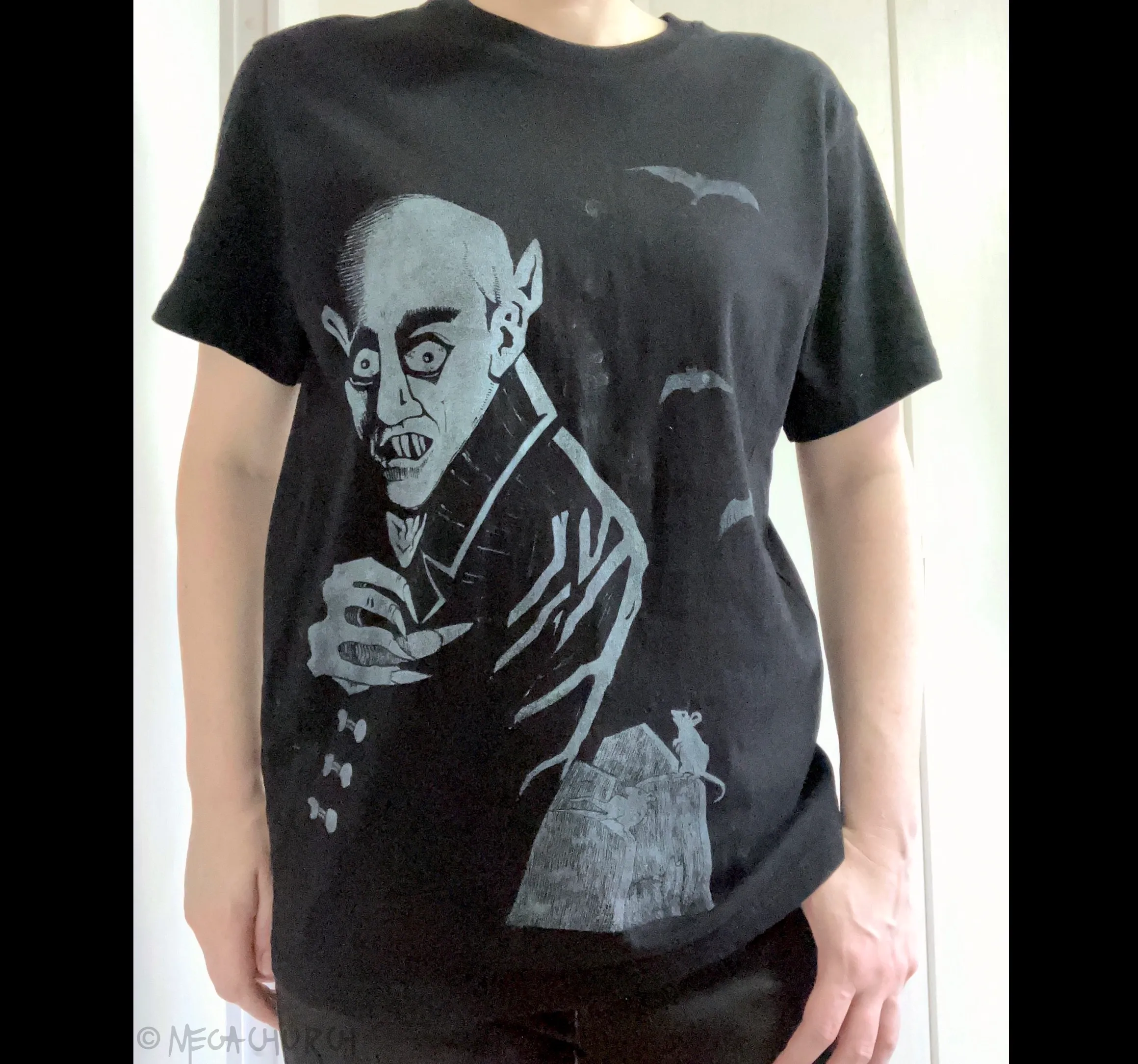 The Vampyre tee-shirt as worn by a model.