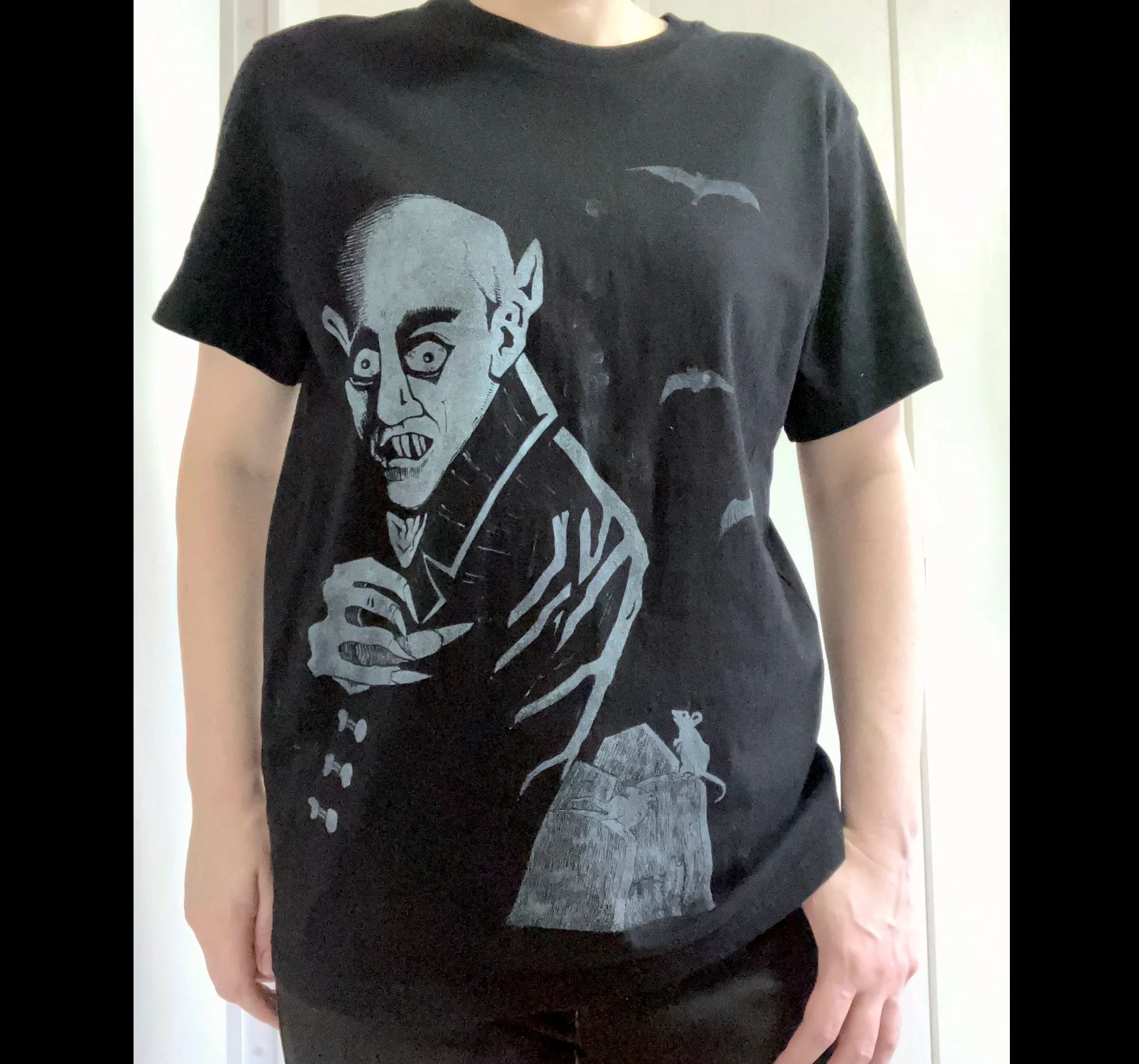 The Vampyre tee-shirt as worn by a model.